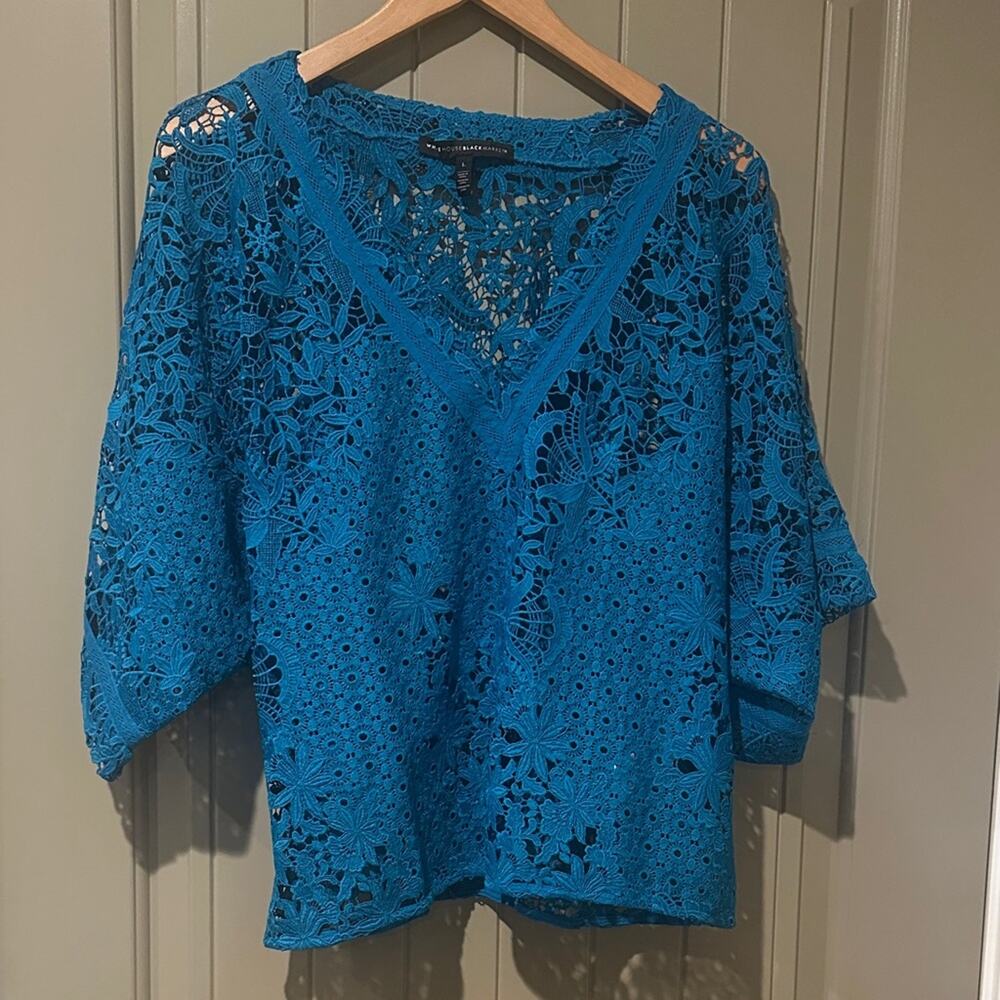 WHBM Teal Eyelet Lace Top L - Picture 2 of 8